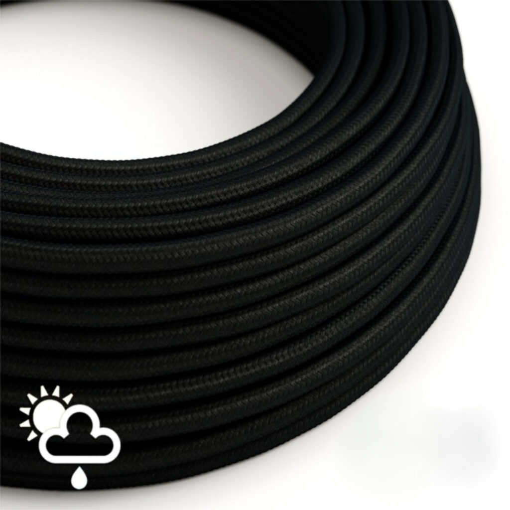 Fil Électrique Extérieur Textile Rond Tissu Noir Double Isolation IP65 pour luminaire extérieur DIY – MCFE0030101T2