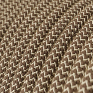 Fil Électrique Textile Rond Tissu Marron Brun Coton ZigZag – 1m pour lampe suspension DIY – MCFE0000258T4S01